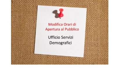 MODIFICA ORARIO APERTURA UFFICI DEMOGRAFICI DAL 23 GIUGNO 2025 MODIFICA ORARIO APERTURA UFFICI DEMOGRAFICI DAL 23 GIUGNO 2025
